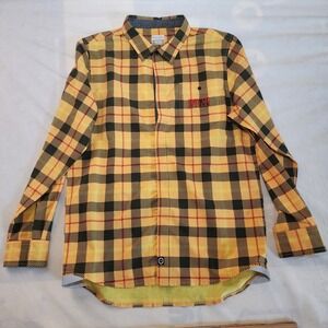 Troy Lee Designs Mens Yellow Plaid Technical Flannel Shirt Large MTB Rear Pocket